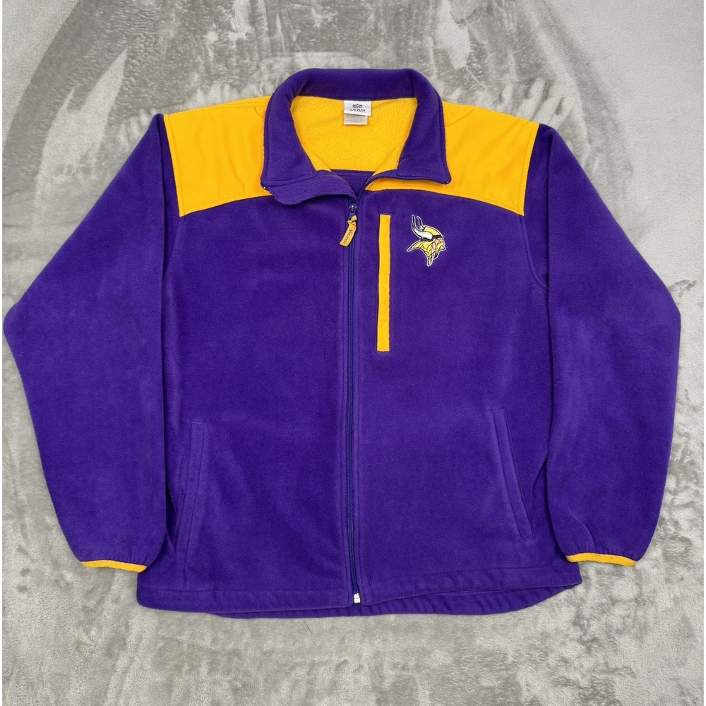 Minnesota Vikings Team Fleece Jacket Mens Medium Zip Purple‎ Yellow NFL Vintage
